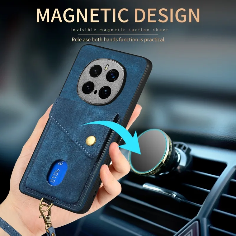 PU Leather Flip Wallet Card Holder Case with Stand, Lanyard, and Shockproof Bumper Cover