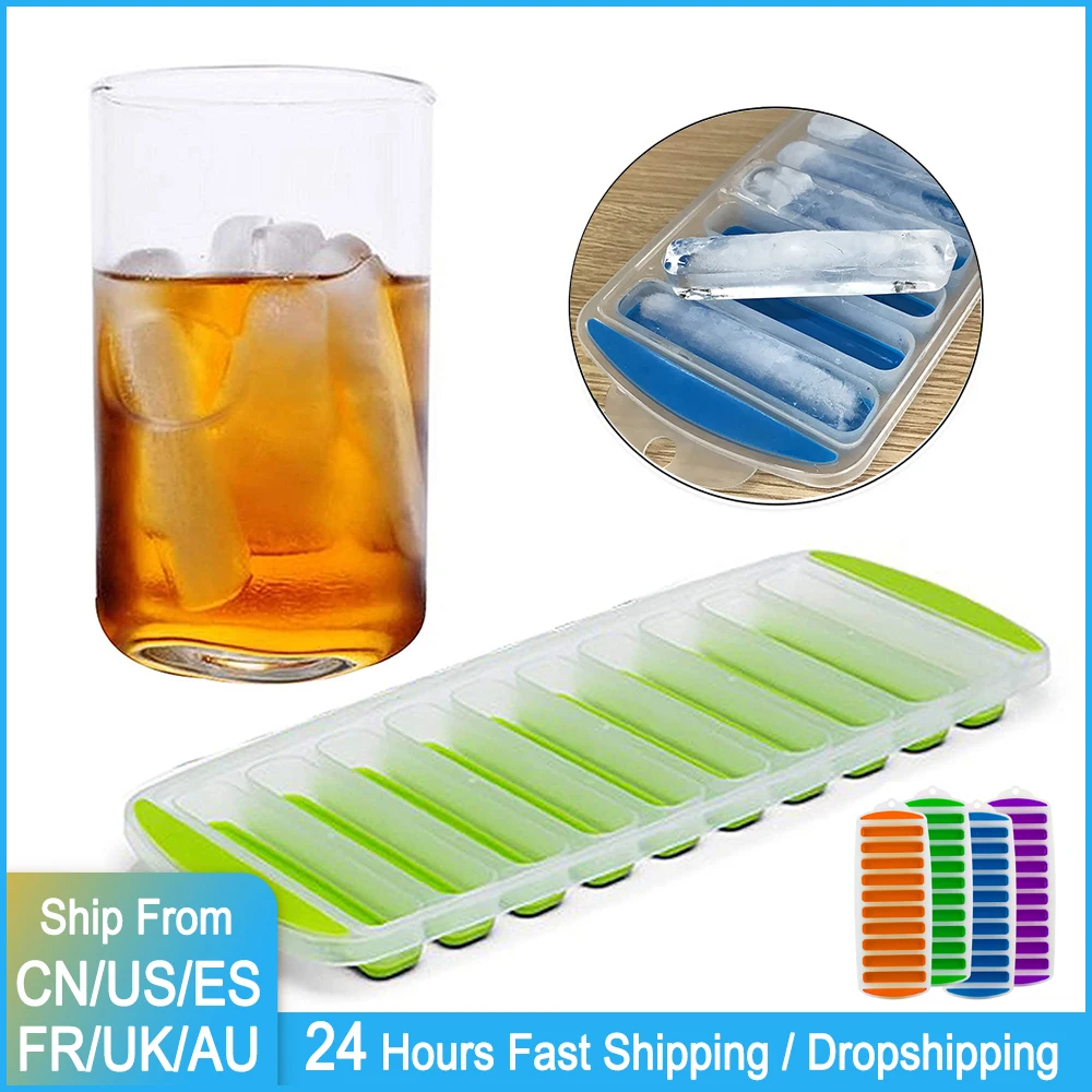Ice Mold 10 Holes Silicone Ice Cube Moulds Long Thumb Chocolate Bar Mold Biscuit Loaf Candy Tray Ice Strip Popsicle Cake DIY Baking Tools