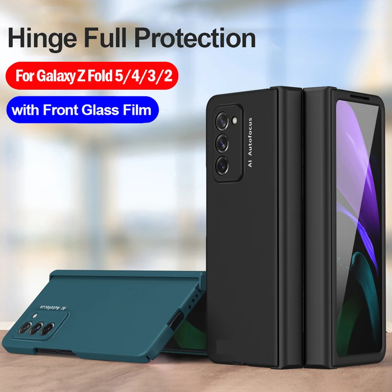 Full Protection Case with Front Screen Glass Film Cover, Funda for Samsung Galaxy Z Fold 5, 4, 3, 2 Hinge