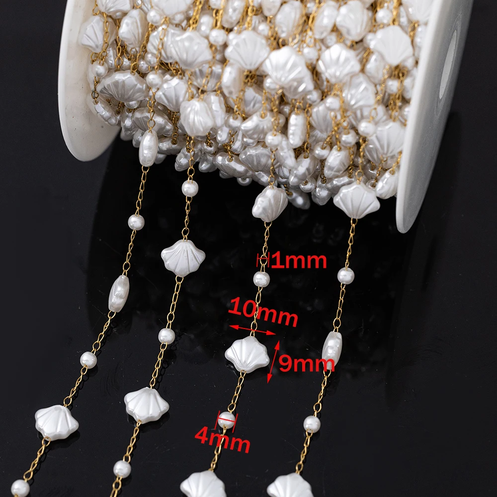 1 Meter Edelstahl-Muschel-Charm-Perlen, Perlen-Gliederkette für DIY-Halskette, Armband, Böhmen, Schmuckherstellung, Zubehör, Komponenten – Detail 4