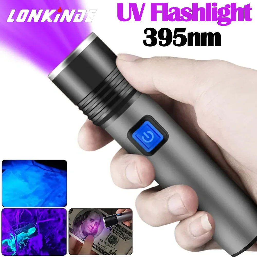 395nmUVFlashlightBlacklightZoomableUSBRechargeableUVLightUltravioletFlashlightPet