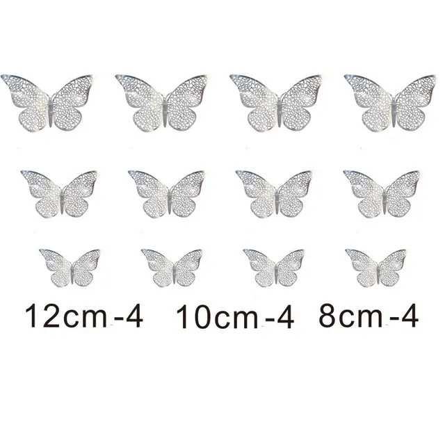 12Pcs Metal Texture Gold Artificial Butterfly Cake Topper Cake Decoration Simulation Butterflies Wedding Crafts Party Decoration B-Sliver