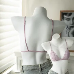 Ultra - Thin Lace Wireless V Bra with Front Closure - Seamless Anti - Sagging Lingerie - S (Purple)