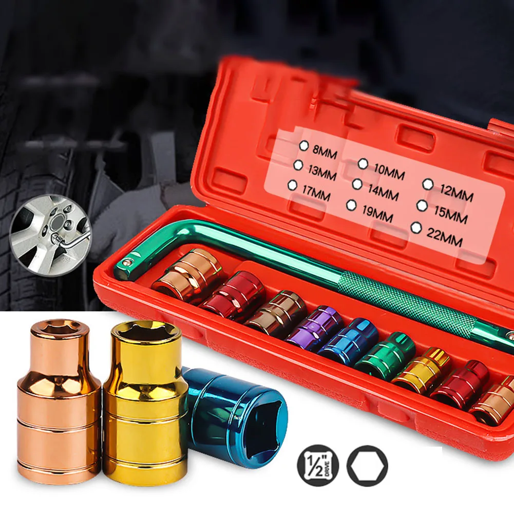 

10pcs 1/2 L-type Wrench Socket Set Bending Rod Hexagonal Wrench Sleeves Set 1/2 Square Interface 8 10 12 13 14 15 17 19 22 Mm