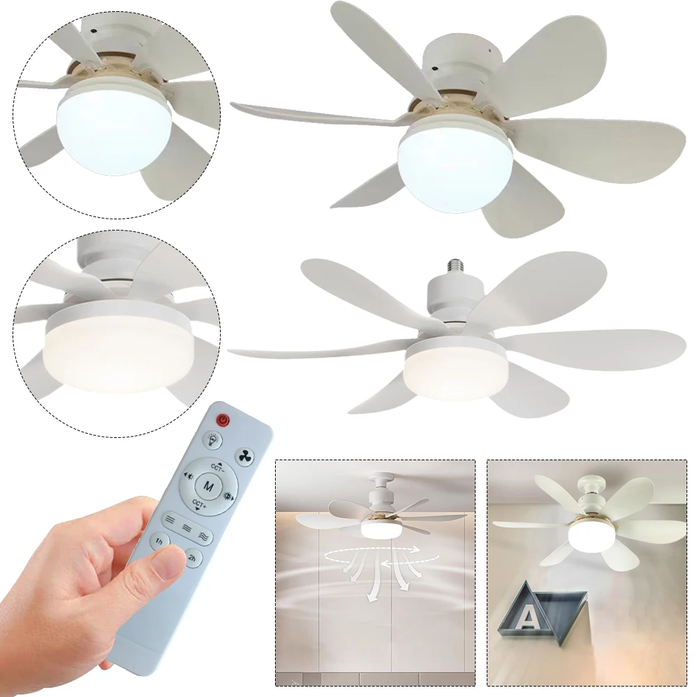 Indoor Ceiling Fan with Light E26/E27 Base Quiet Ceiling Fan Light 3 Color Dimmable 3000-6500K White Ceiling Fan Remote Control