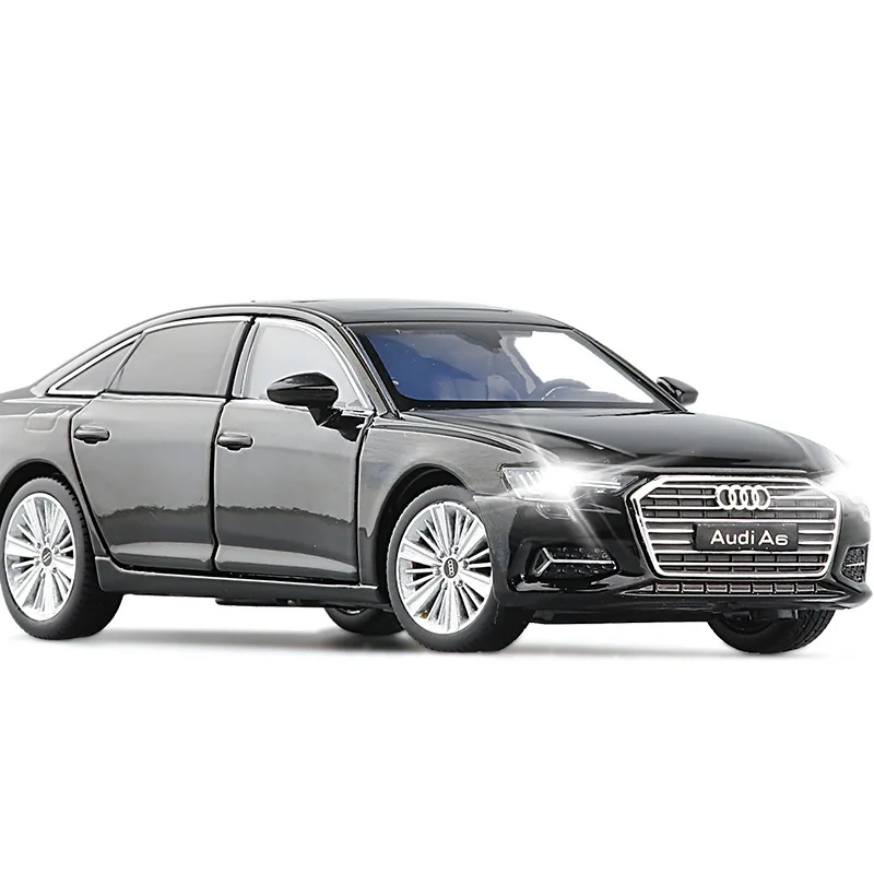 1/32 Audi A6 Quattro Toy Car Model JKM Diecast Alloy Miniature Sound & Light Free Wheels Collection Gift For Children Boys Kid 6