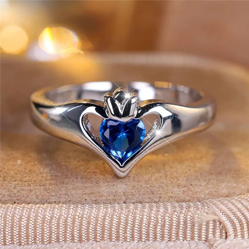 Luxury Female Small Blue Round Zircon Stone Engagement Ring Trendy Rose Gold Color Bride Wedding Jewelry Gift For Women