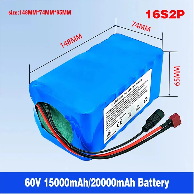 

Литий-ионный аккумулятор 18650 16S2P 60 в 15 Ач/20 Ач Встроенный BMS высокой мощности 1000 Вт Подходит для электрического скутера 67,2 в.