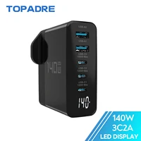 Total 140W 5-Port GaN USB C Charger with Display, Max 100W USB Laptop Charger Compatible with MacBook Pro/Air,for iPhone