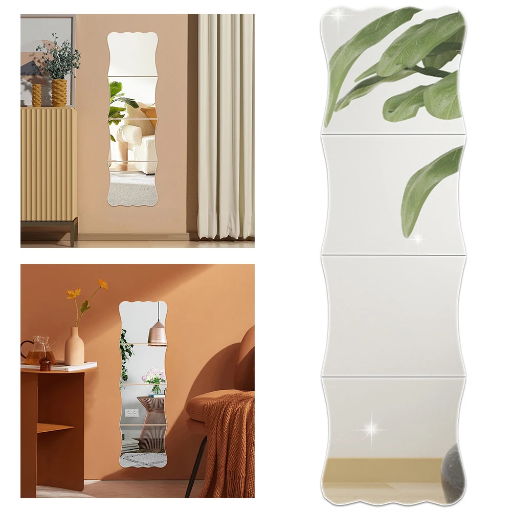 1Set Wave Full-Length Mirror 1MM Full Length 100CM Acrylic Mirror Stickers Home Décor Decal Stickers Vinyl Art Decorative Mirror