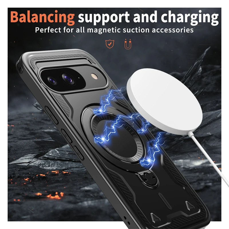 Rugged Military Armor Phone Case with Magnetic Ring and Rotating Bracket Cover
