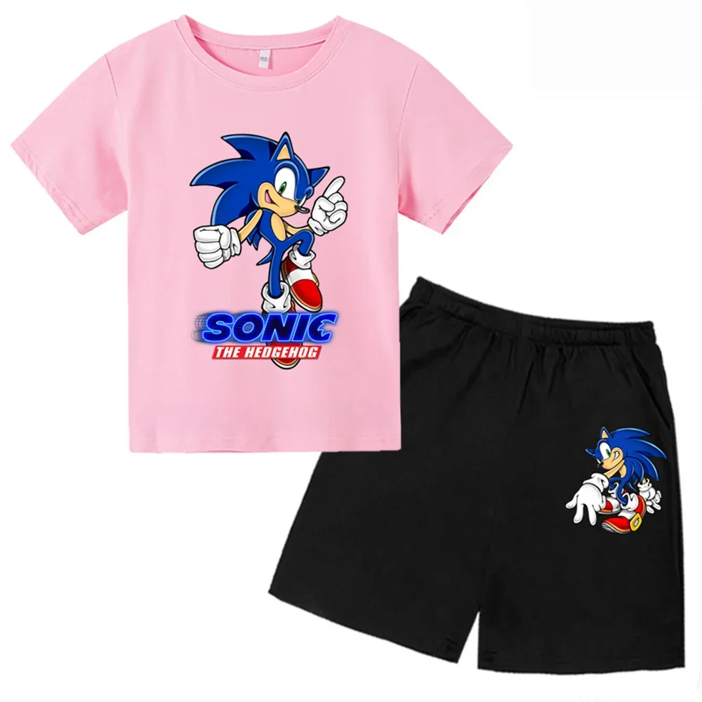 thumbnail image 1 of Conjunto de 2 camisetas y pantalones cortos para niños, Sonic Game, para niños y niñas, de verano, de manga corta, informales, para niños y bebés, 1 of 5