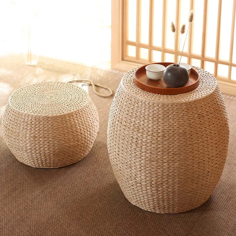 

Living Room Rattan Stool Household Straw Small Stool Japanese Style Futon Ground Round Seat Changing Shoes Stools Sitting Pier