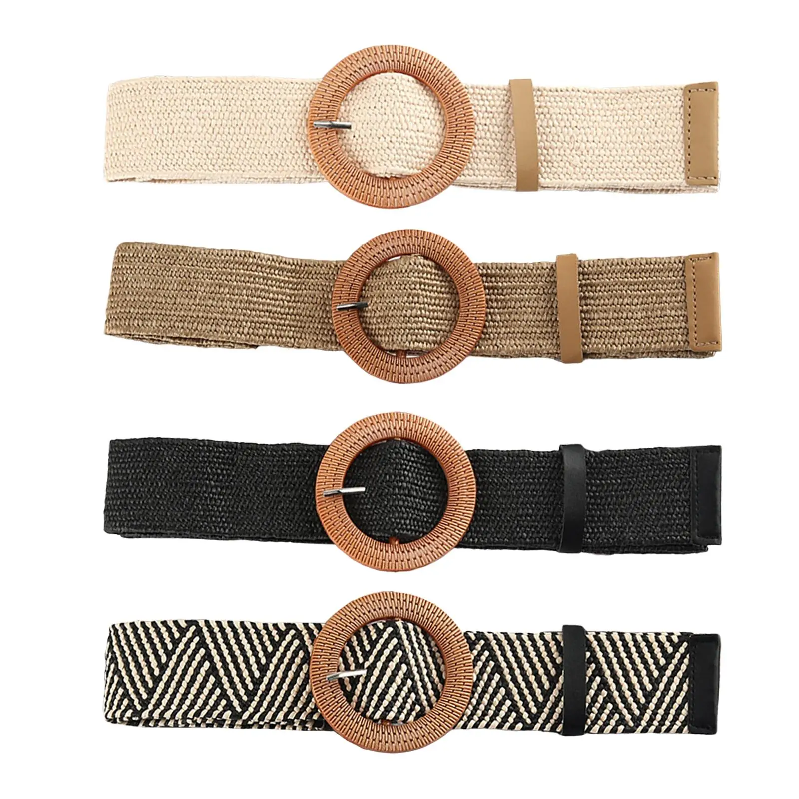 

Straw Woven Belt Jeans Belt Waist Dress Band Girls Waist Belt Wooden Buckle