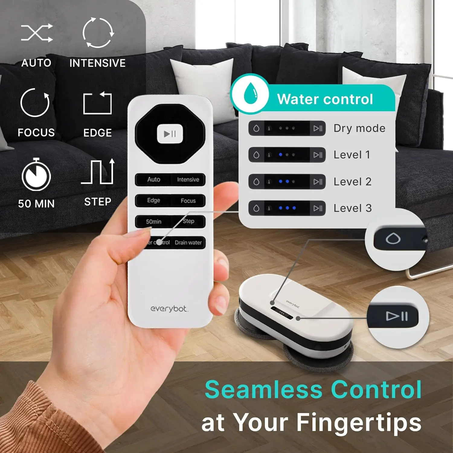 Robot Mop-Whisper Quiet Smart Mopping Robot Cleaner Only 1.5 Times Faster Dynamic Dual Spin Wet Mop for Hard