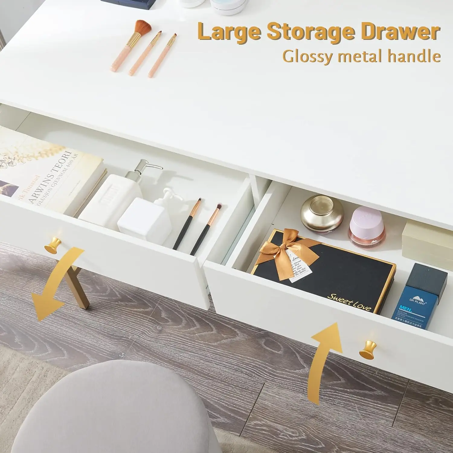 SUPERJARE Vanity Desk with Drawers, 47 inch Computer Desk, Modern Simple Home Office Desks, Makeup Dressing Table for Bedroom
