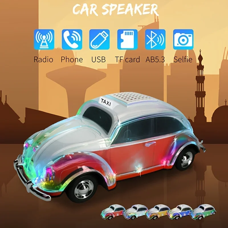 Portable Wireless Speaker Colorful LED Flash Light Car Shape Bluetooth Subwoofer Music Player USB FM TF AUX TWS Party Gift