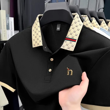Camicia da golf a maniche corte ricamata con motivo Teddy Dog da uomo di lusso nuovo estivo, comoda maglietta casual da lavoro in puro cotone 1