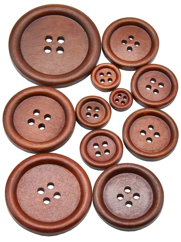 10PCs & 30PCs Natural Color Round Piping Camellia Wood Grain Wooden Buttons  10mm-30mm Sewing Accessories Clothes 4 Holes Button