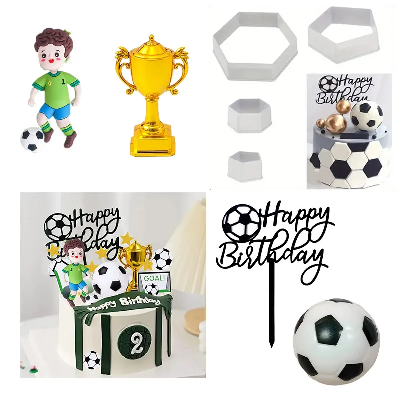 Cake Decor Soccer-Themed Kit Hexagonal Cutting Tools Baking Inserts for Children's Sports Birthday Party Table Decorations