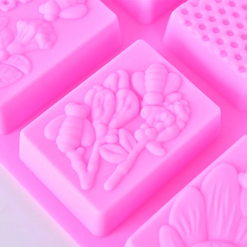 1pc Honey Bee Silicone Soap Making Mold Diy Handmade Craft 3D Soap Mold Silicone Rectangular 6 Forms Molds