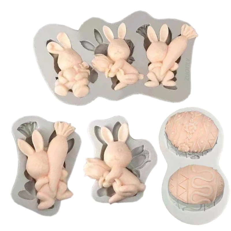Bunny & Carrot Silicone Molds Set Of 4 - Easter Baking Molds For Chocolate, Fondant, Resin, Soap Crafts, Food Grade