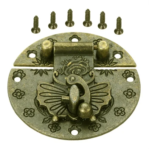 dophee 1 set Butterfly Case Hasp Hardware Accessories Lock Set Jewelry Box Furniture Locking Latch Hinges Wooden 58MM