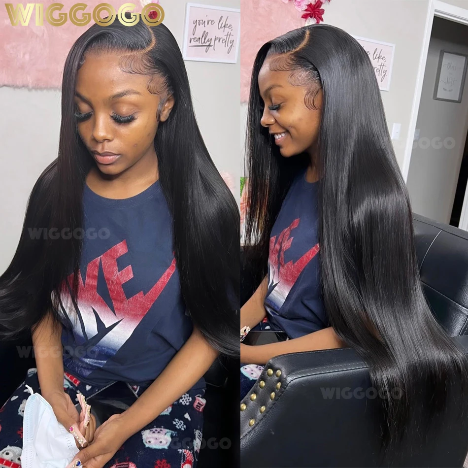 Wiggogo 250 Density 30 40 Inch Bone Straight Hd Transparent Lace Front Wigs 100% Human Hair 13X6 13X4 Pre Plucked Frontal Wigs