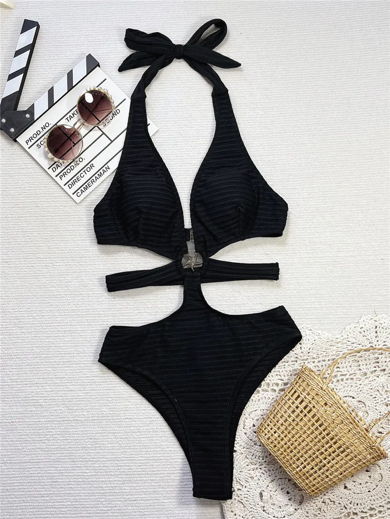 One Piece Swimsuit Women Shiny Beach Bikini