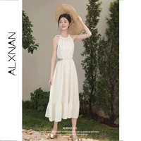 ALXNAN French Halter Neck Dress for Women 2026 Summer Elegant Holiday Beach Long Dresses Elegant Party Ladies Clothing L53352