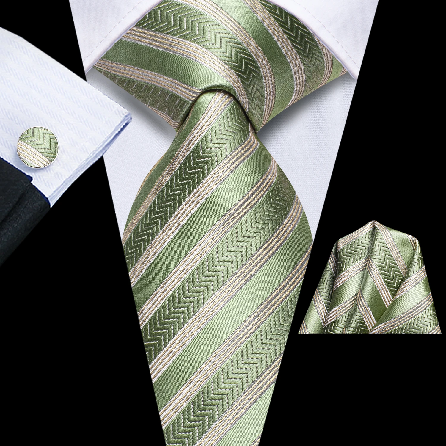 Vinesen Cravatta Uomo Con Motivo Paisley Jacquard - Verde Tenue - Lunga 146 Cm, Larga 8 Cm