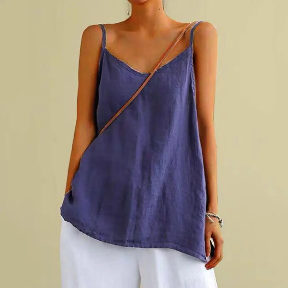 

Summer Camisole V-neck Moisture Wicking Summer Pure Color Camisole Top Shrink Resistant Bottoming Vest Female Clothes