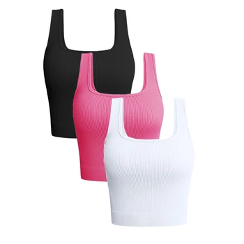 Women Solid Square Neck Ribbed Tank Top Camisole Women Summer Basic Elastic Sleeveless Crop Tops 1