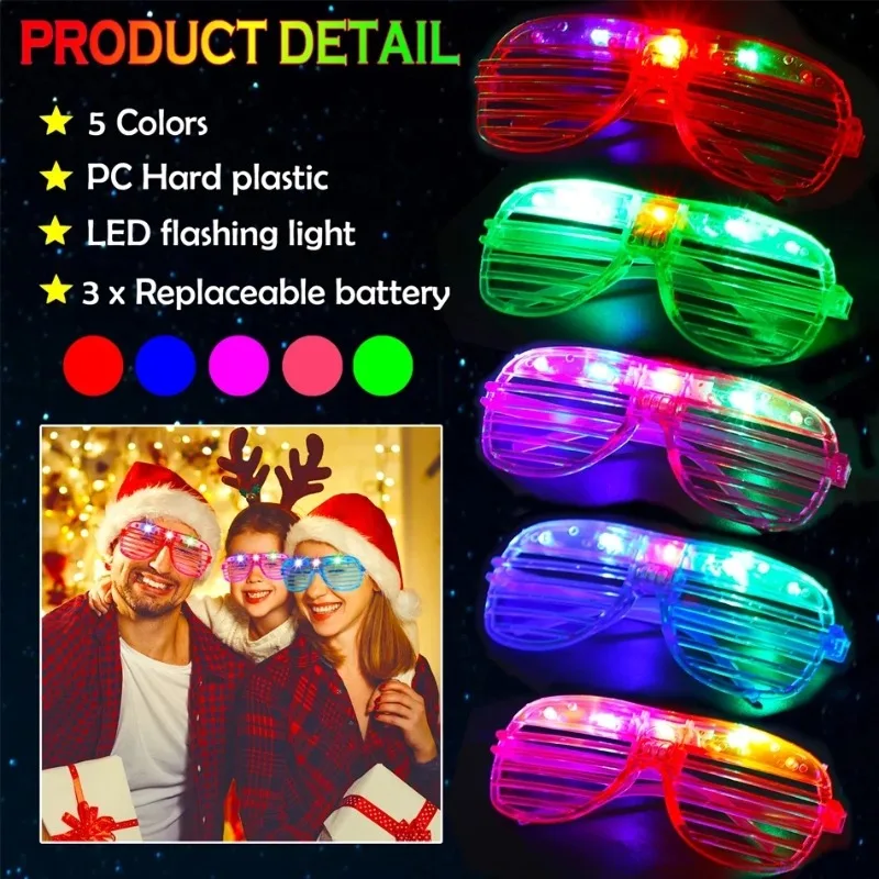 10PCS Neon Colours Eyeshade Lampshade Luminous LED Glow Glasses Christmas Party Mardi Gras Decoration Party Glasses Supplies glow glasses