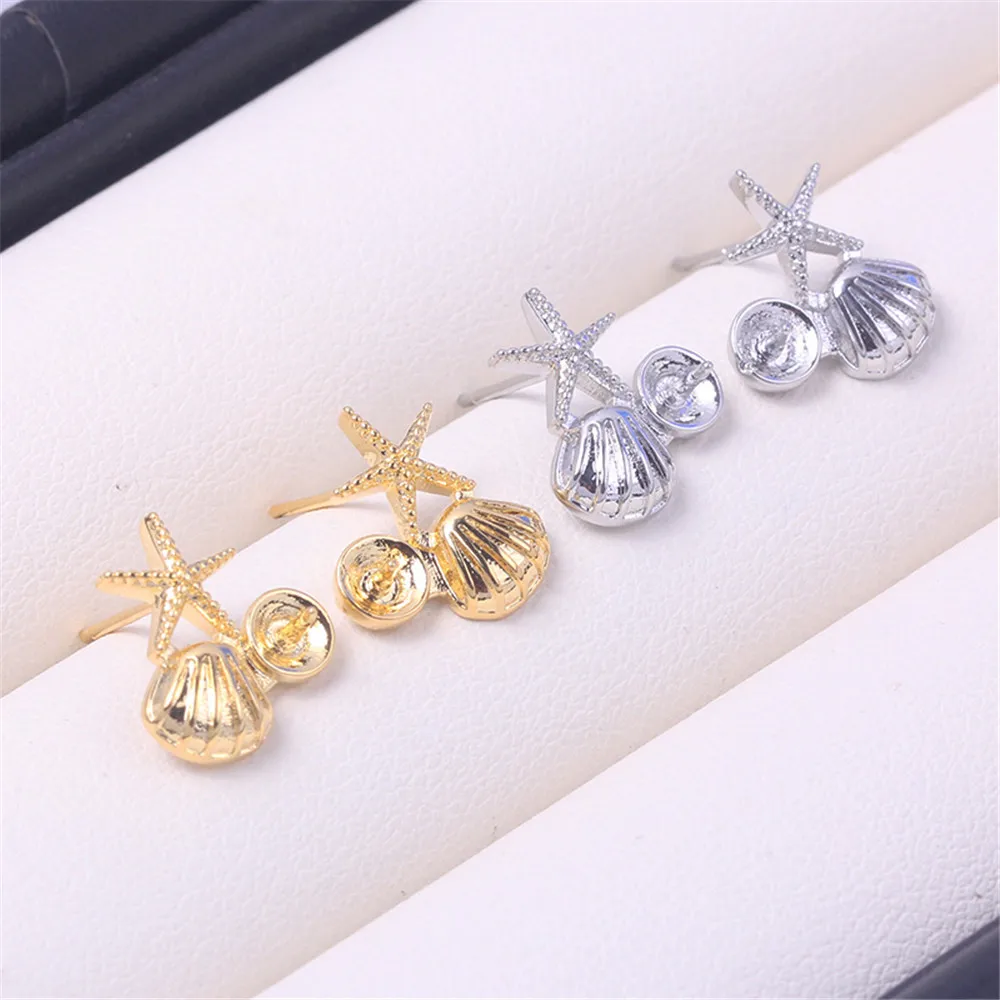 Domestic 14k Gold Wrapped Ocean Starfish Pearl Earrings S925 Silver Needle Earrings with Empty DIY Accessories