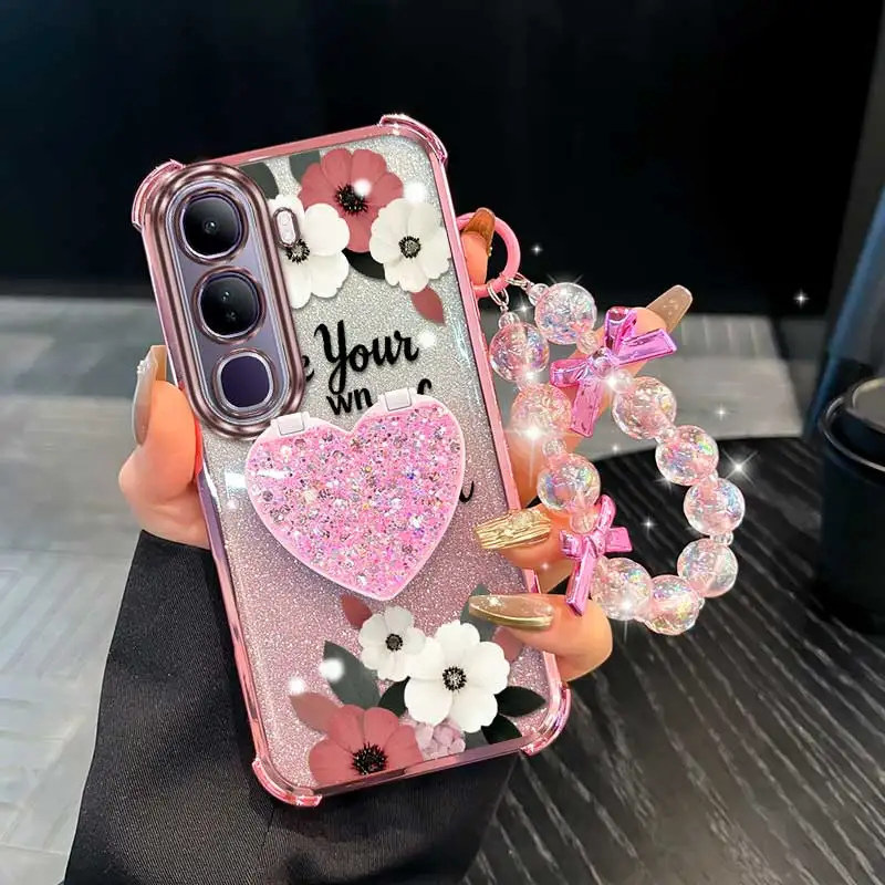 3-Piece Simple Flowers Phone Case Set with Lanyard and Stand