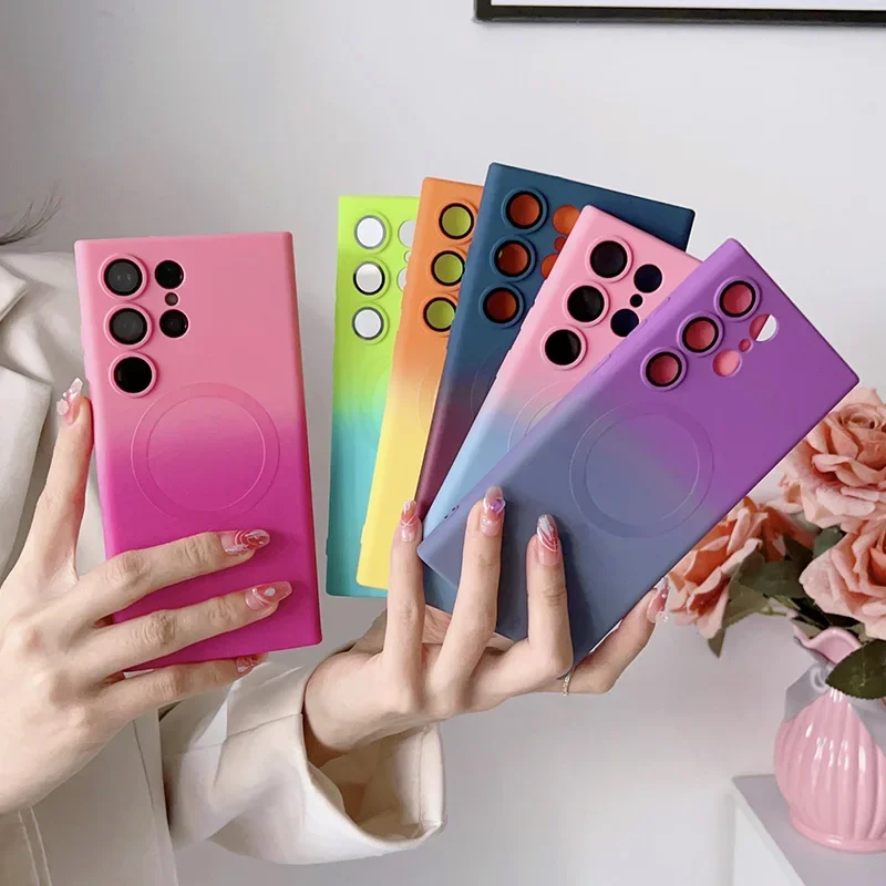 Gradient Color Silicone Shockproof Phone Case with Lens Film