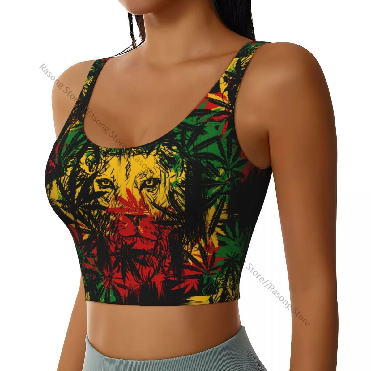 Chaleco deportivo Sexy para mujer, ropa de calle femenina con patrón de León Rasta, lencería deportiva, Top corto 1