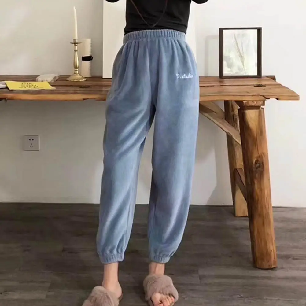 

Elastic Waist Pants Warm Cozy Women's Winter Pants Thick Coral Fleece Loose Fit Elastic Waist for Homewear Pajamas Soft Warm