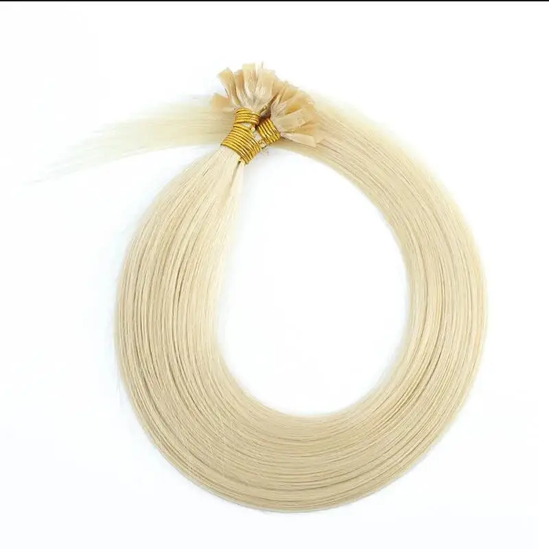 플랫 팁 헤어 익스텐션, 플래티넘 블론드 컬러, 100% 인모, 스트랜드당 0.8g, 팩당 50 가닥
