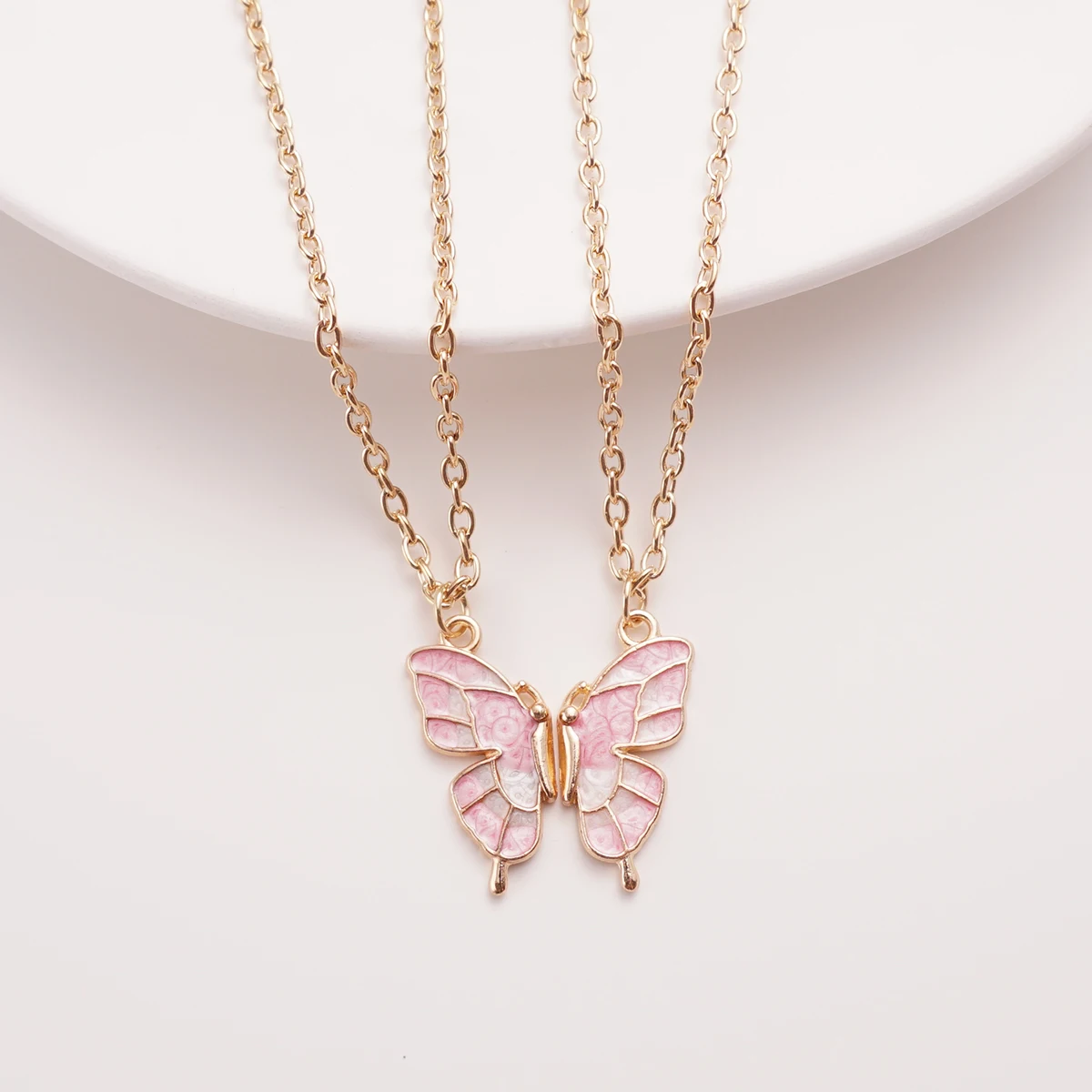 2 Pcs/Set Butterfly Best Friend Pendant Necklace For Women Friends Adjustable Couple Broken Heart BFF Friendship Jewelry Gift 4