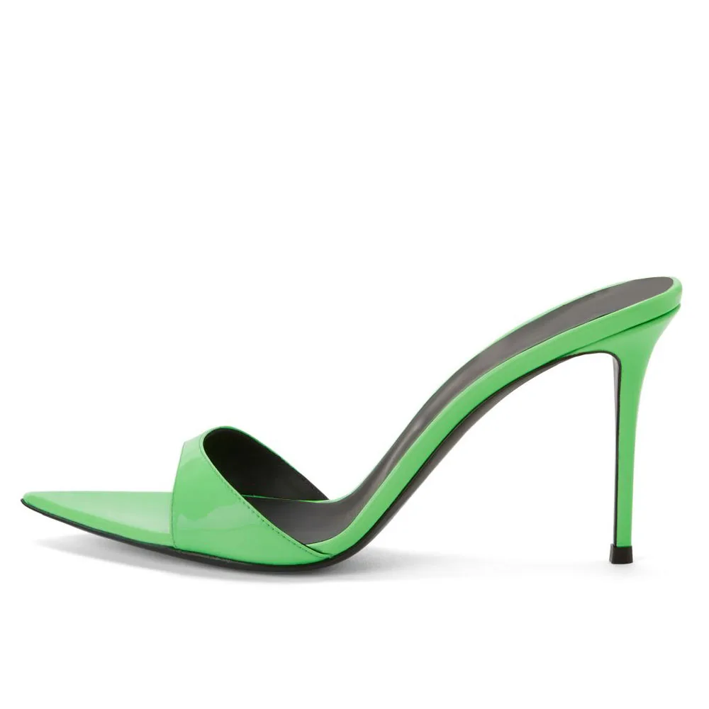 

8.5-9.5cm Pointed Toe Summer Sandals for Women 2023 New Stilettos Party High Heels White Slippers Ladies Large Size Green Heels