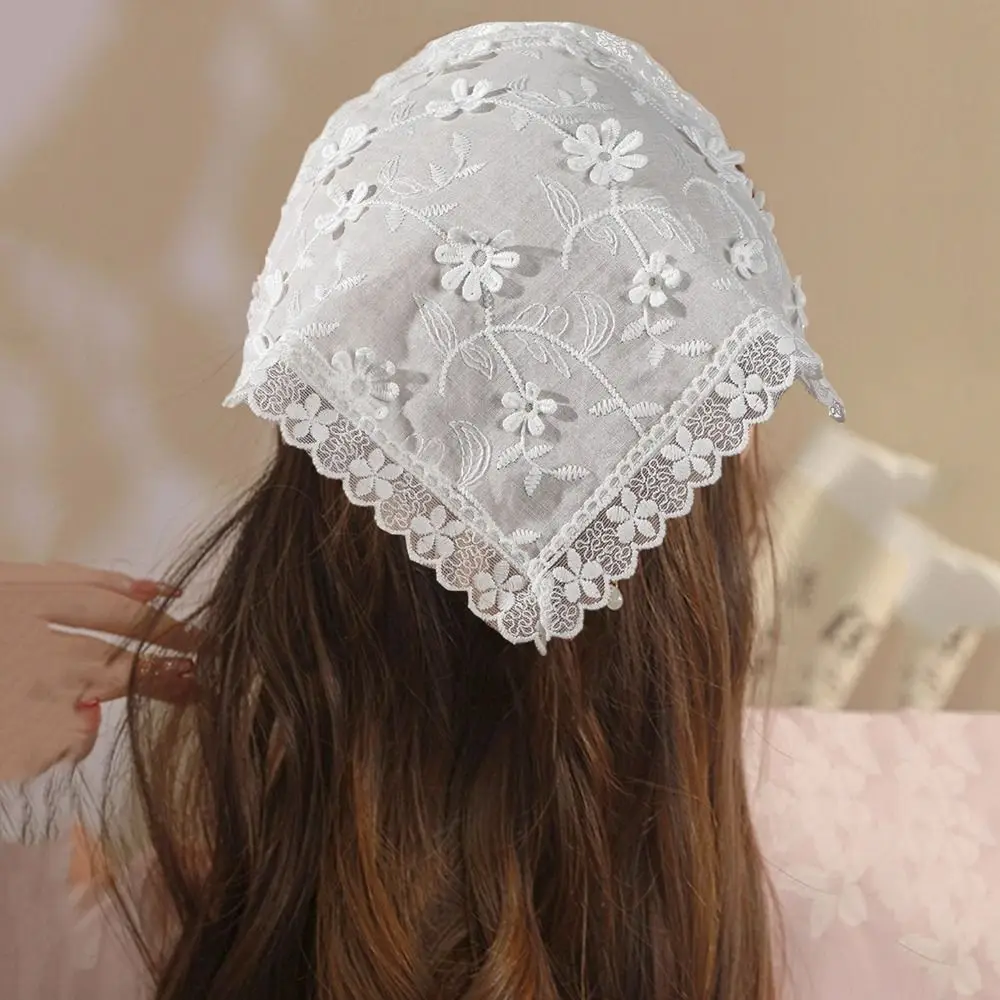 

White Lace Triangle Bandana Bohemia Women Girl Headscarf Butterflies Floral Print Hair Scarf Turban Wraps Hair Band Headbands