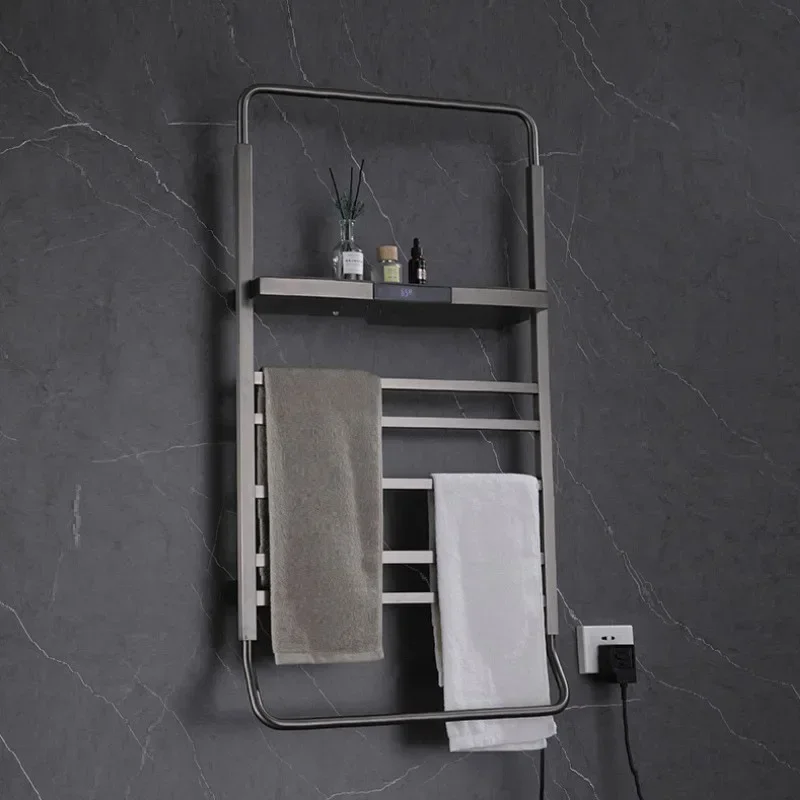 Minimalist home improvement smart electric towel rack concealed bathroom rack carbon fiber heating bath towel drying and sterili