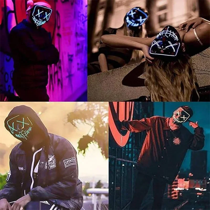 Luminous Mask Halloween Party LED Black V-shaped Daily Cold Light Horror Ghost Festival Dance