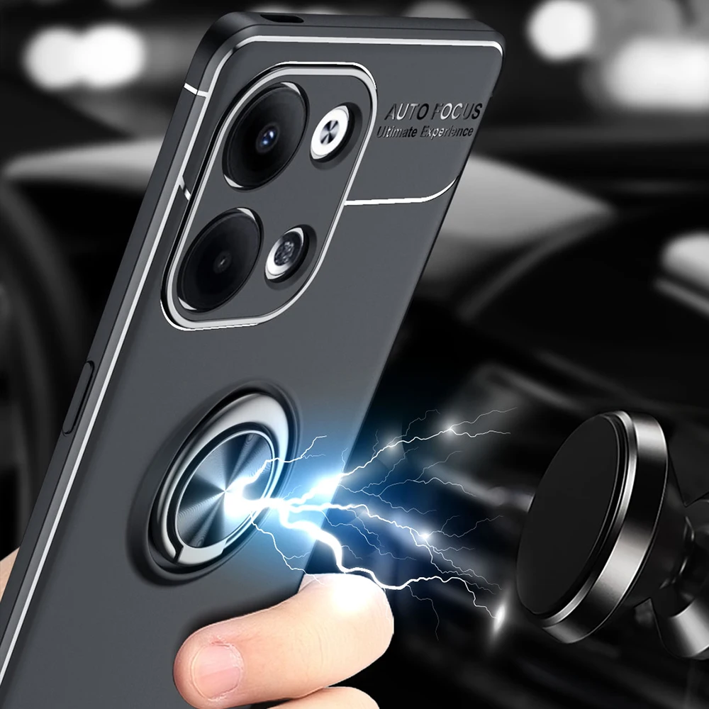 

Reno9 Case For OPPO Reno 9 Pro Case Car Holder Stand Magnetic Bracket TPU Cover For Reno 9 Pro+ Wite Finger Ring Capa Funda