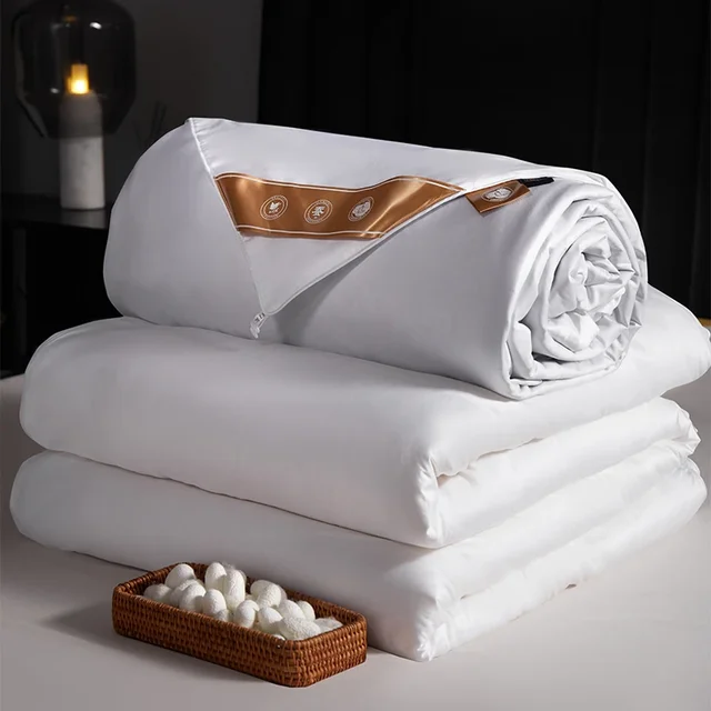 Couette d'été en soie haut de gamme, remplissage de soie longue en fibre de soie, frais en été, King Size, Style uni, personnalisable 4