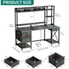 Computer Desk with Drawers & Power Outlets, 59" Home Office Desk with Hutch, Gaming Desk with LED Lights, Grey 2
