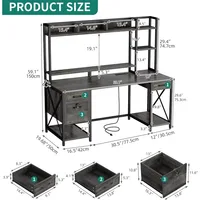 Computer Desk with Drawers & Power Outlets, 59" Home Office Desk with Hutch, Gaming Desk with LED Lights, Grey 2