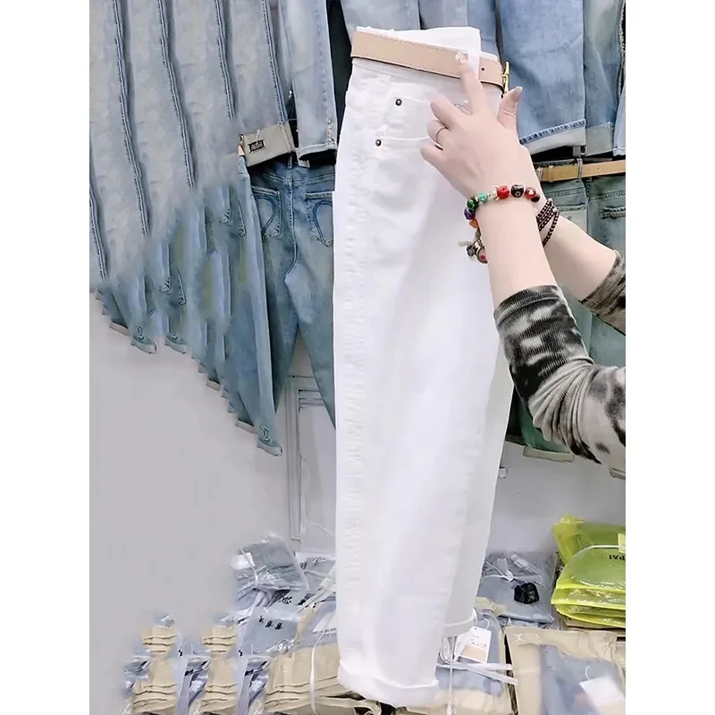 2025 New Spring Summer White Jeans Women's Loose All-Match Casual High Waist Denim Harun pants Female Cowboy Trousers 4